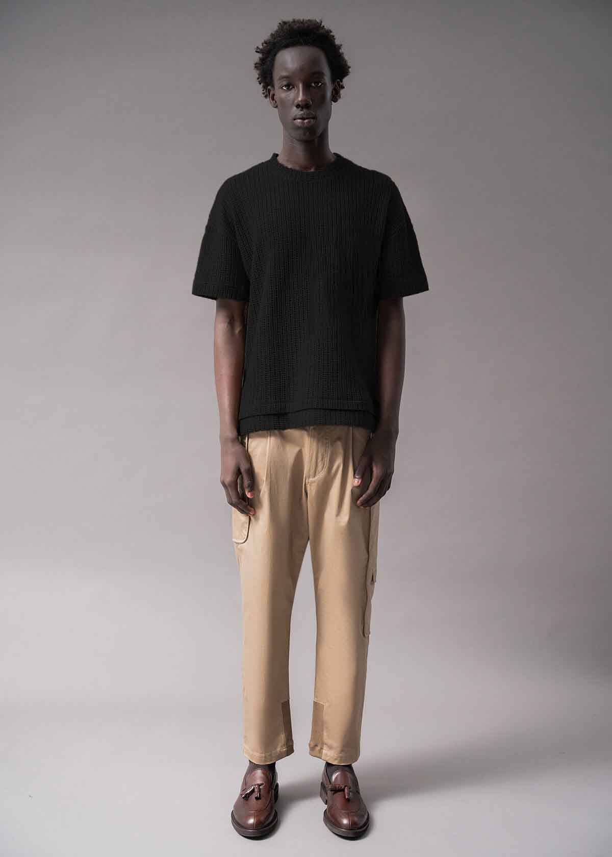 Black Open Weave Crew