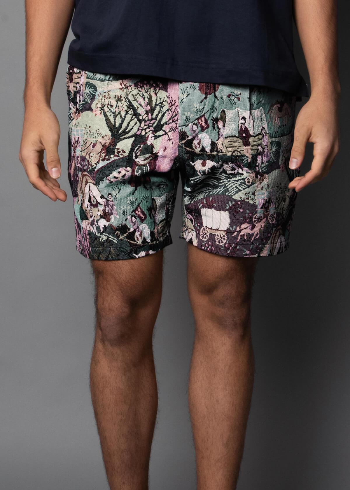Pastoral Jacquard men's shorts with a french countryside pattern