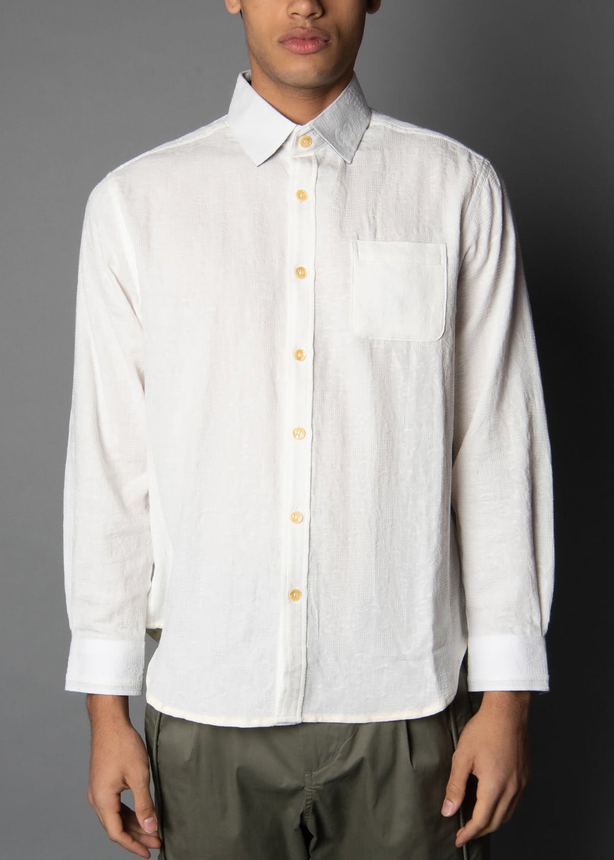 white woven jacquard shirt for men