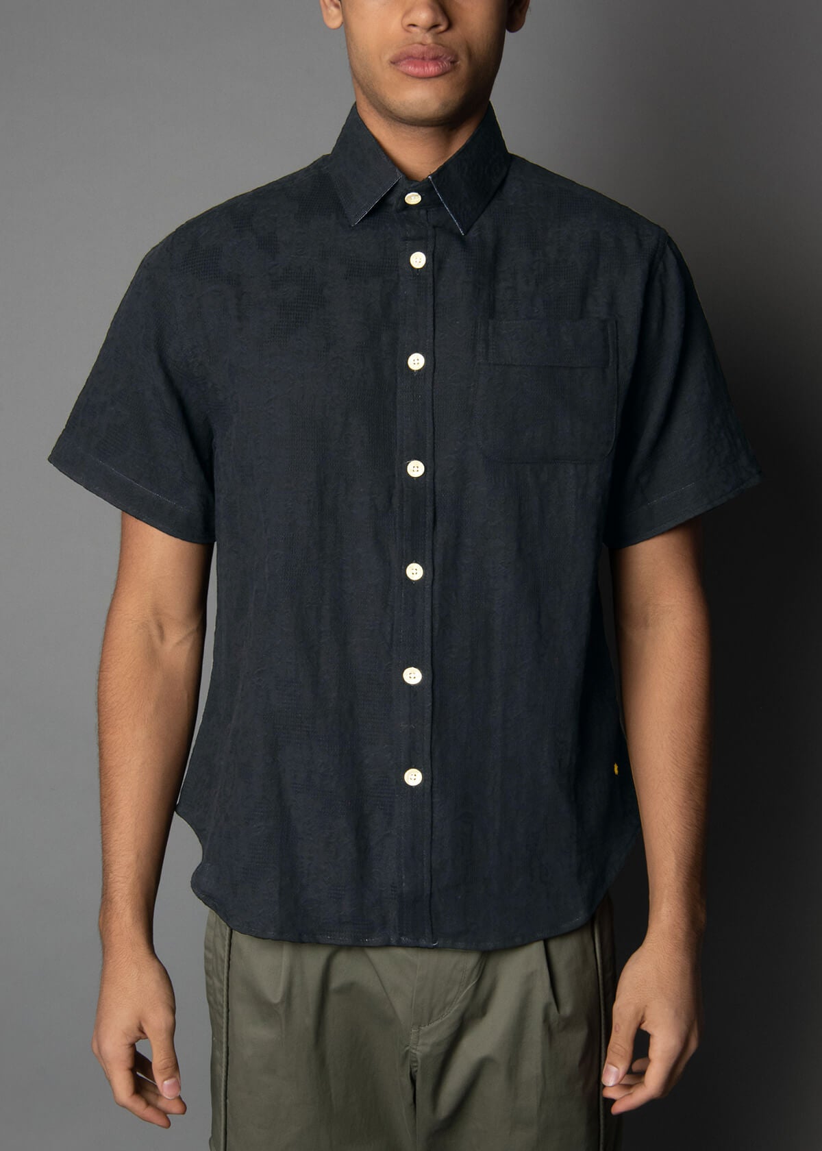 relaxed fit black short sleeve mens shirt