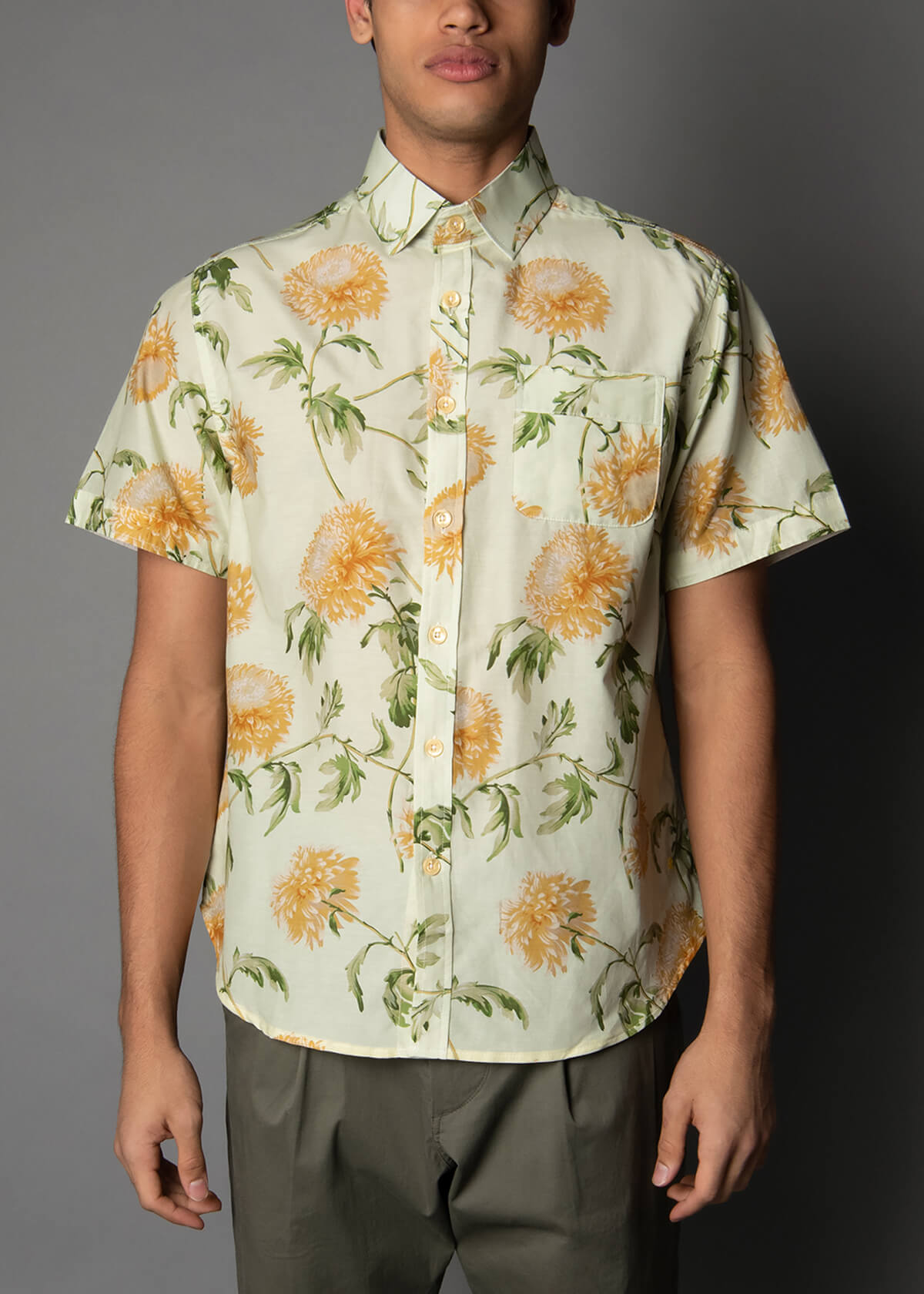 short sleeve relaxed fit mens shirt with a floral print