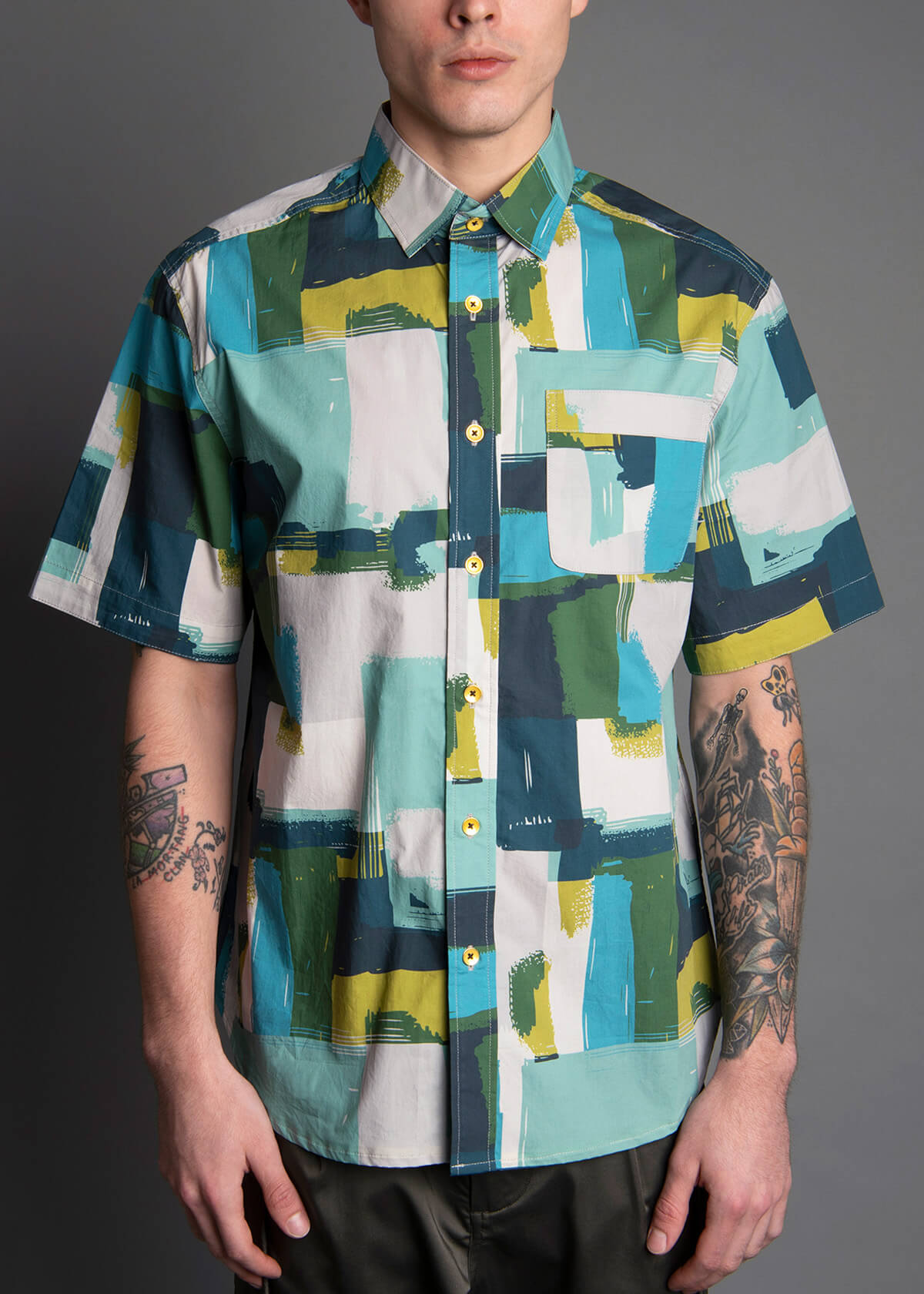 block art inspired short sleeve men's shirt