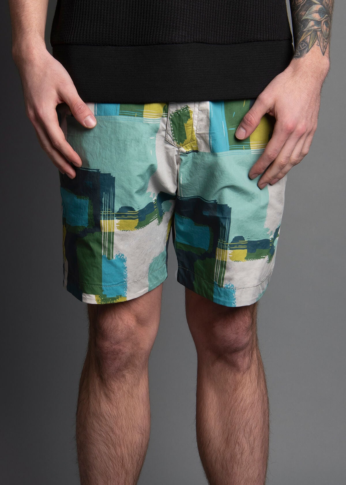 block art inspired pattern reversible mens shorts