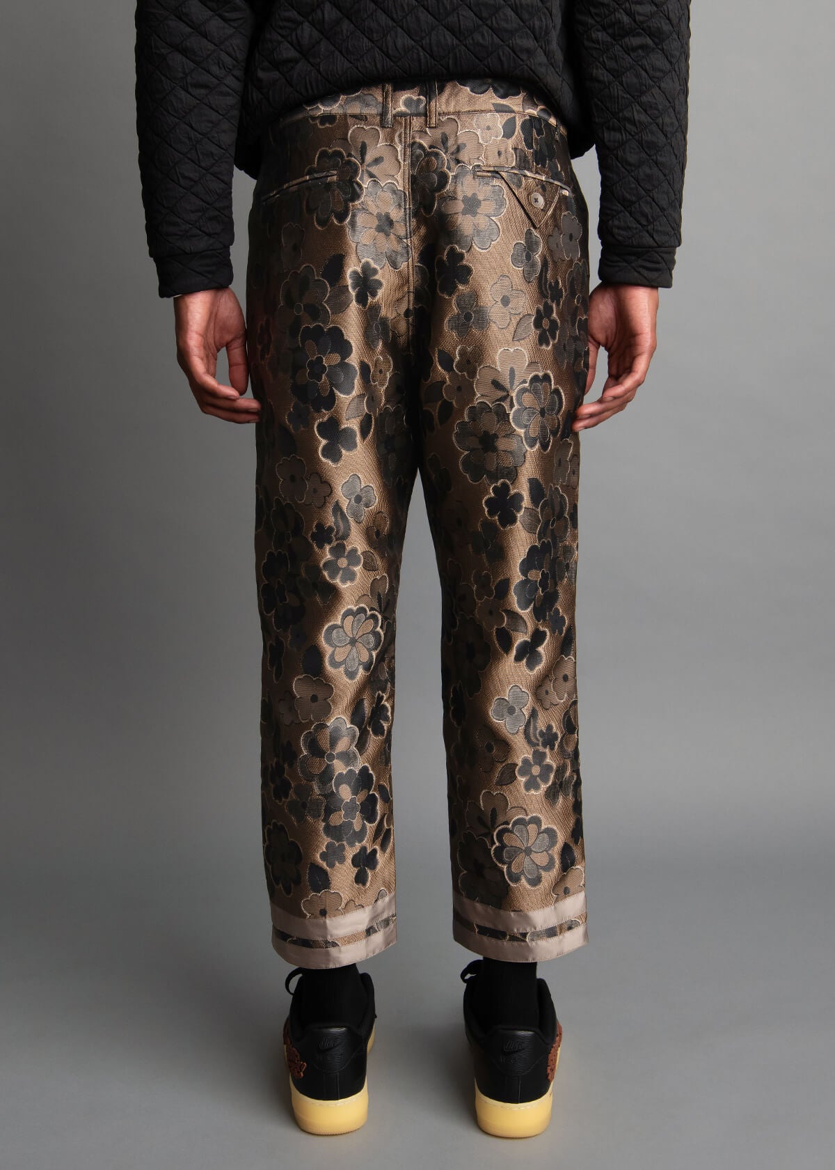 flower pattern bronze brocade men's pants