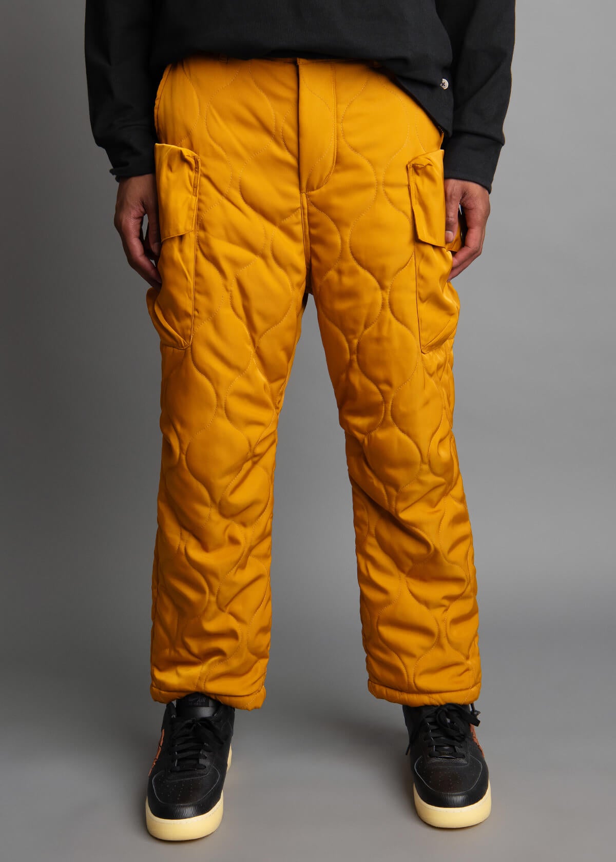 gold relaxed fit cargo pants for men