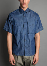 dark blue denim short sleeve men's shirt