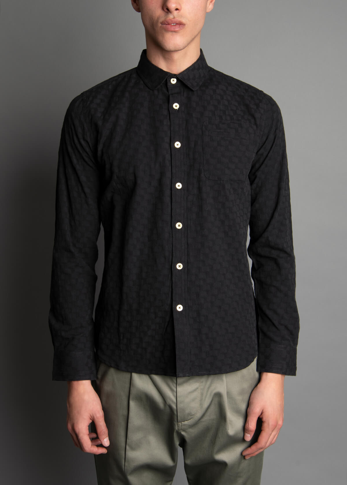 black premium cotton jacquard men's shirt