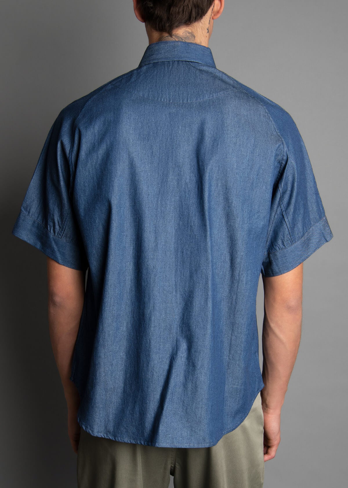relaxed fit dark blue denim shirt for men