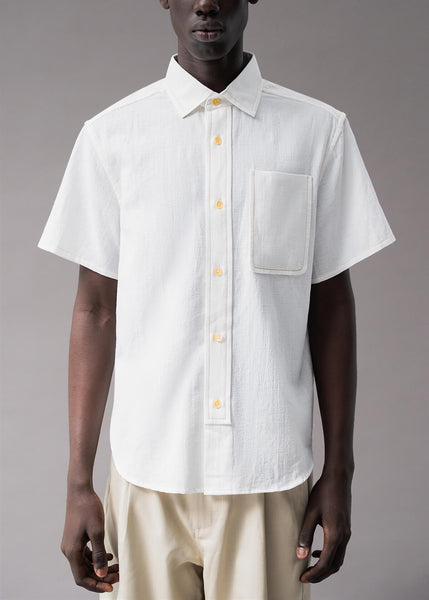 トップス DESCENDANT SQUAMA TEXTITLE SS SHIRT M Descendant of Thieves Offset Slub White Short Sleeve Shirt