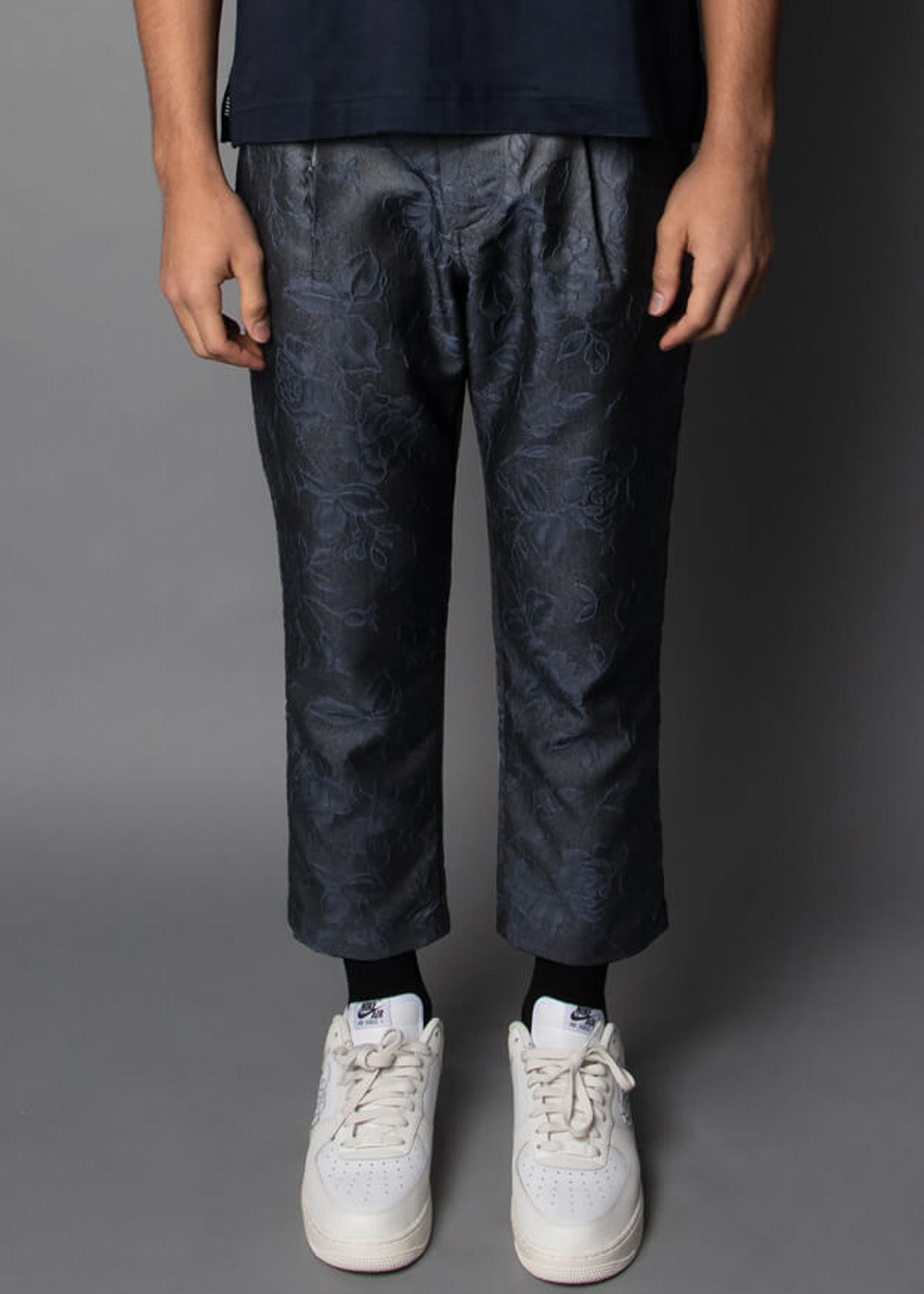 mens pants in a hand-woven tonal-colored brocade fabric