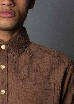 cocoa brown woven jacquard men's shirt