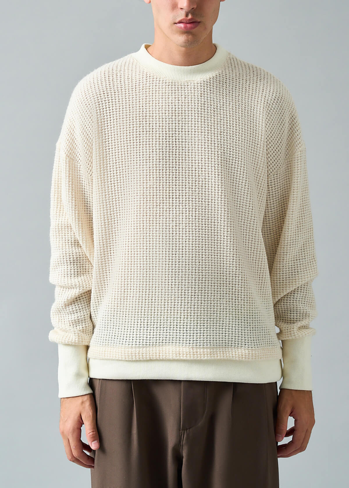 Loft-Grid Hem Pull Cream