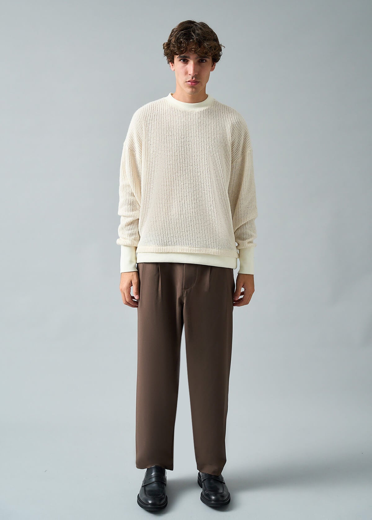 Loft-Grid Hem Pull Cream