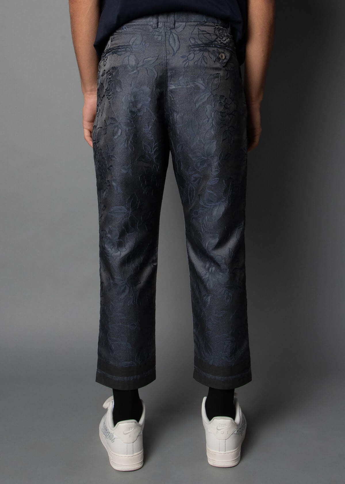 brocade men's pants with a flower pattern