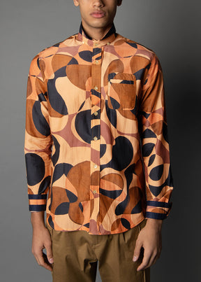 relaxed fit men's shirt with abstract orange and black print