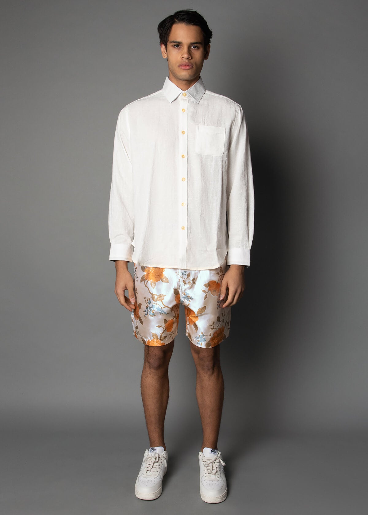 floral pattern brocade shorts for men