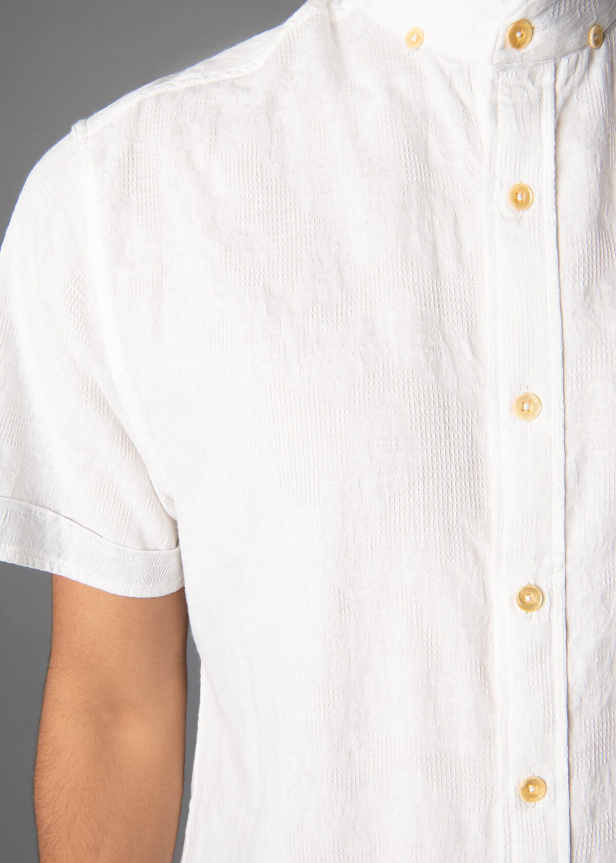 white short sleeve jacquard mens shirt