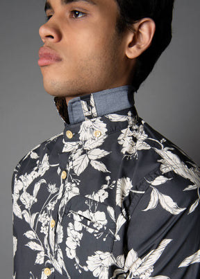 mens long sleeve shirt with a white flower print