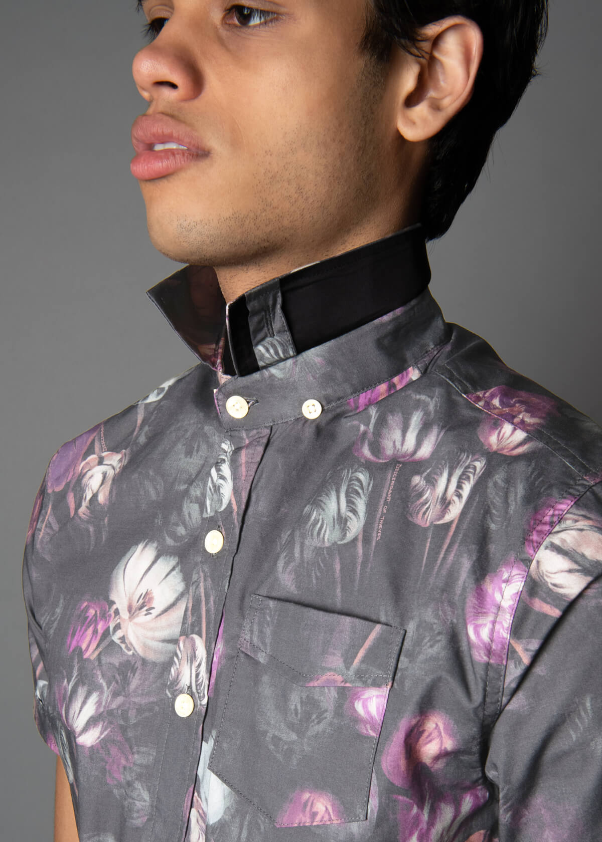 men's shirt with a dark flower print
