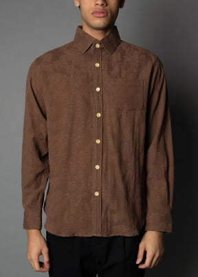cocoa brown woven jacquard shirt for men