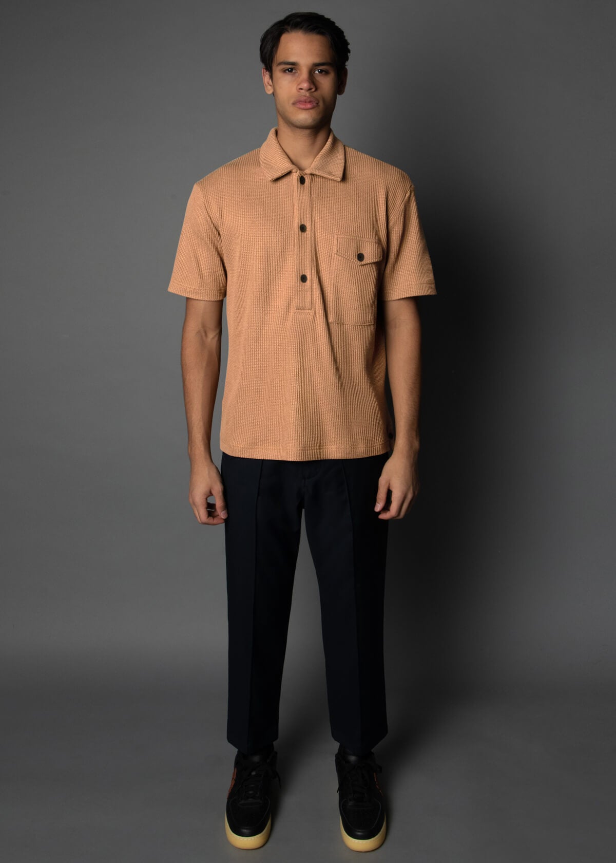 relaxed fit mens polo in a brown tone