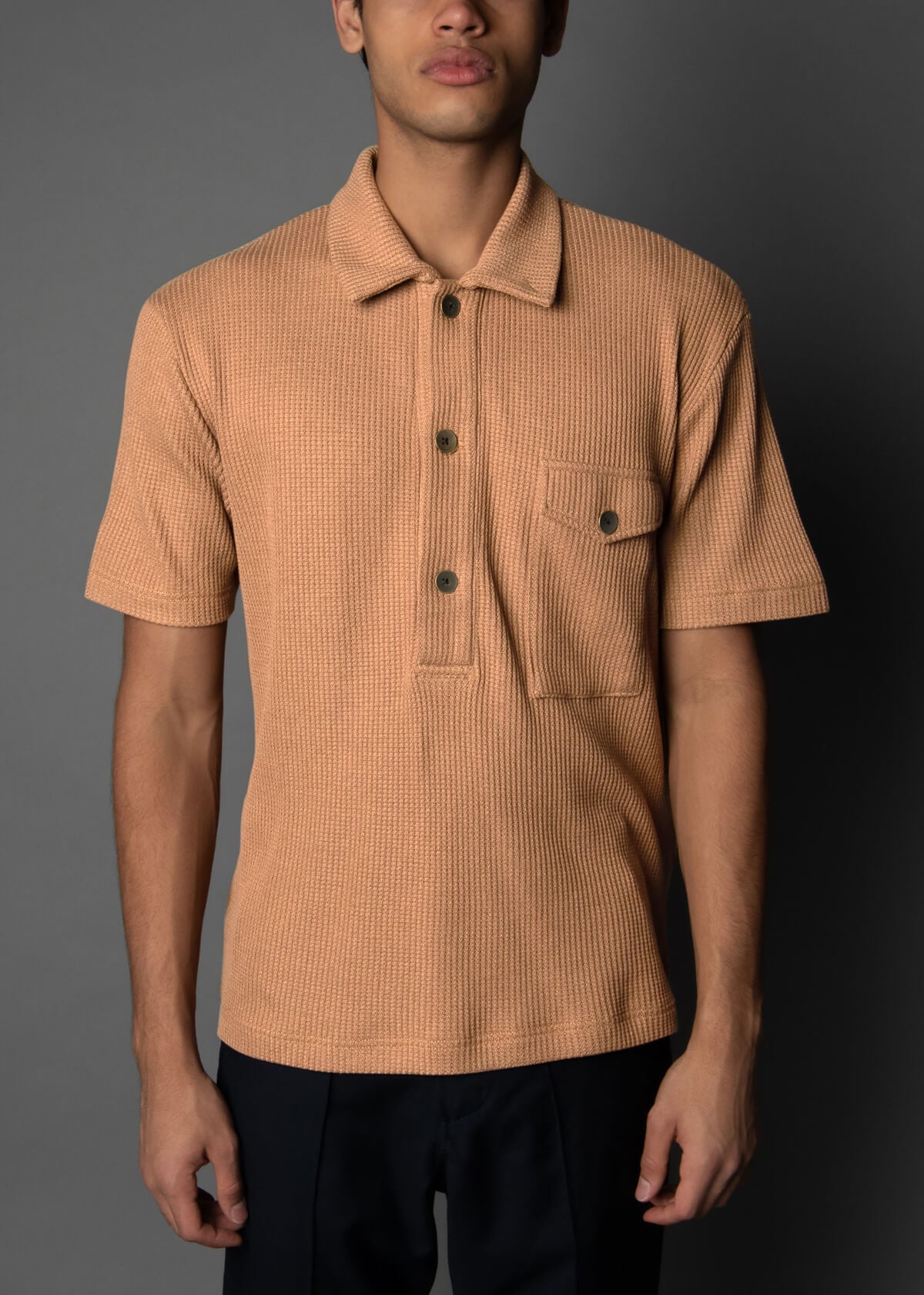 brown knitted men's polo