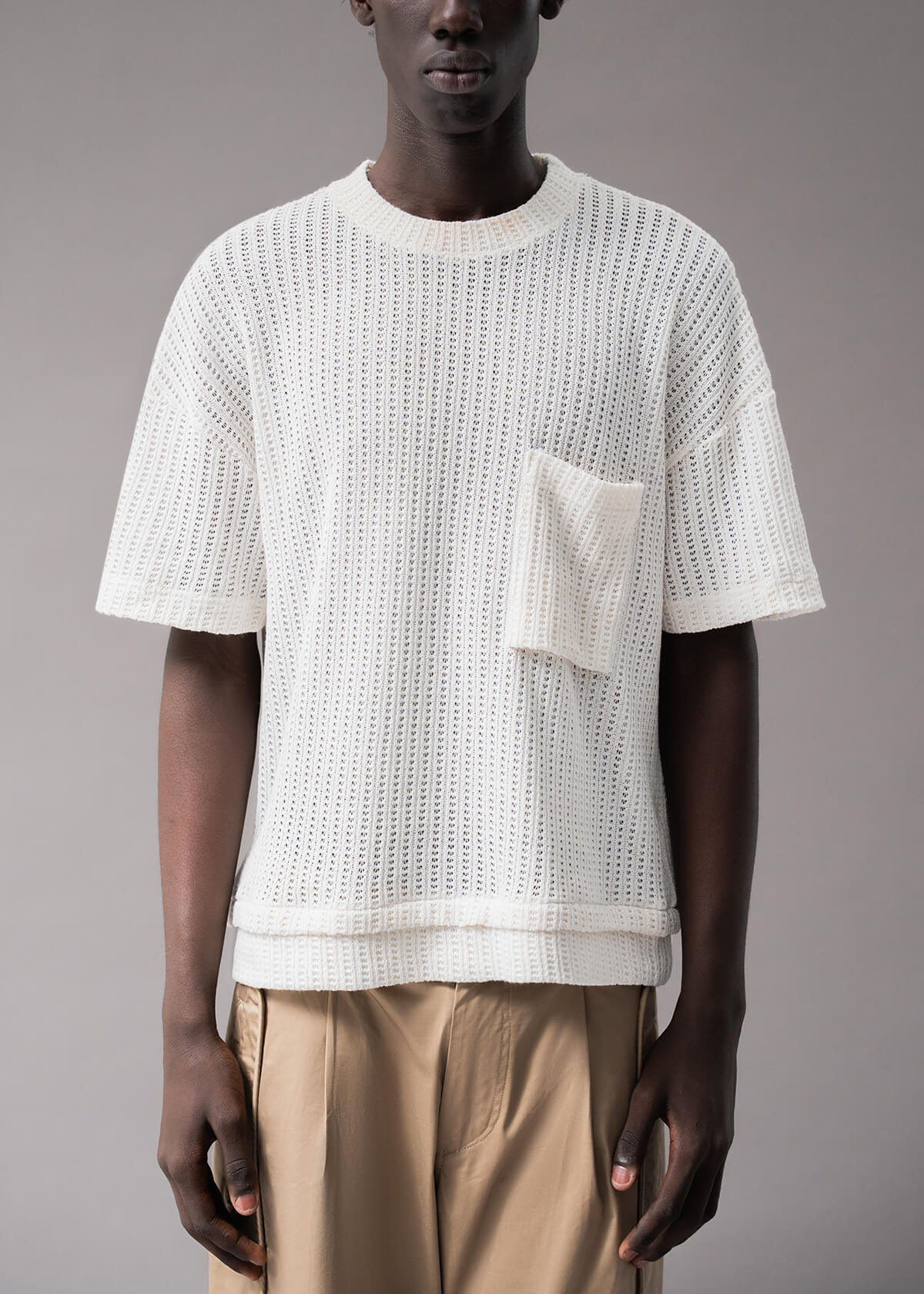 White Open Weave Crew
