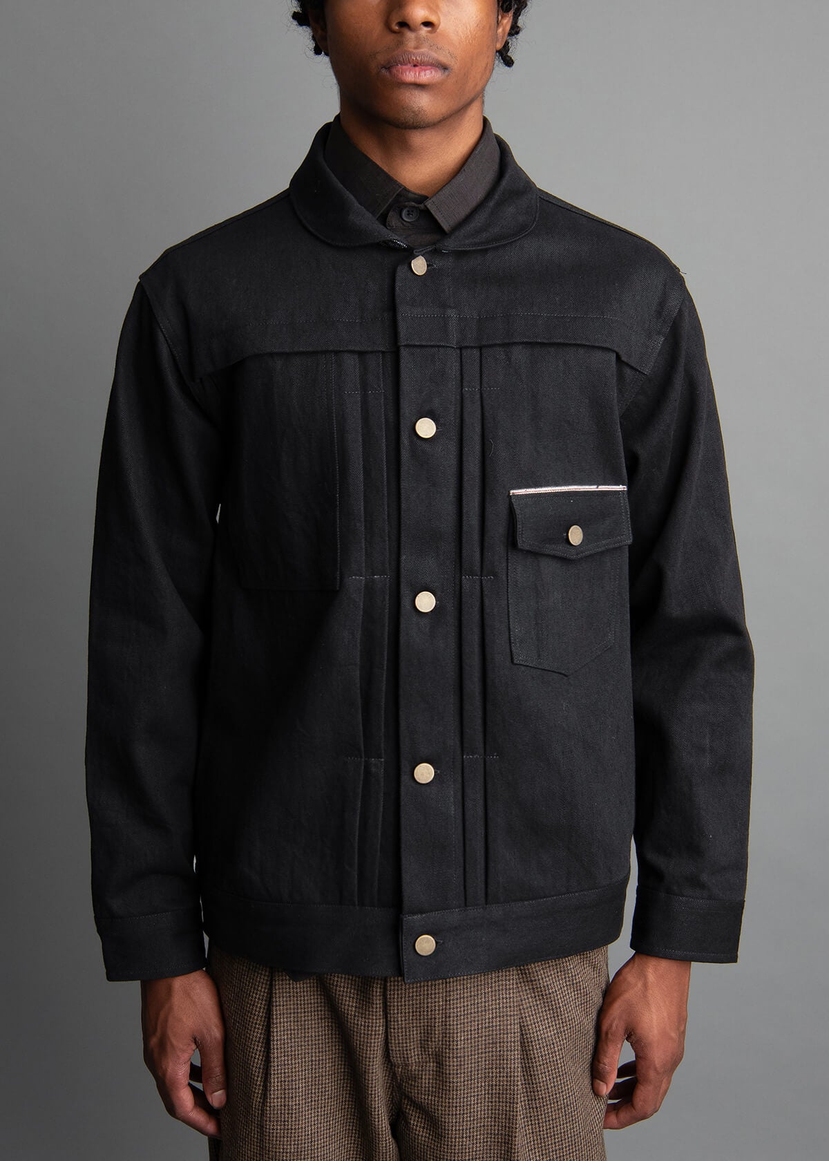 mens black single-wash denim jacket